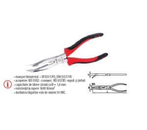 Cleşti BT cu vârf semirotund îndoit şi tăiş, manşon bimaterial 200